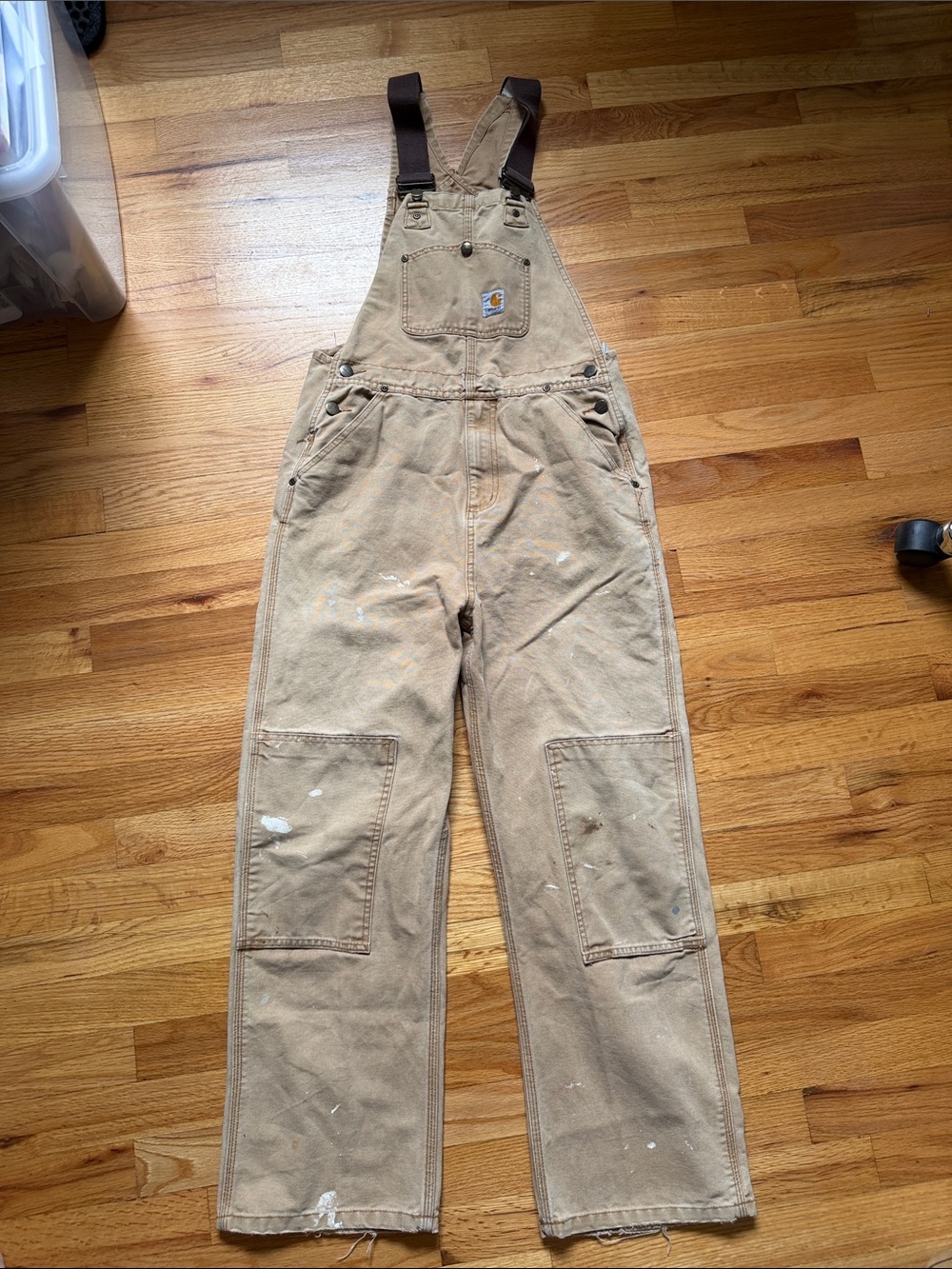 Carhartt Tan Duck Canvas Overalls with Dark Brown Straps